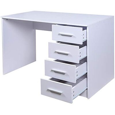 BAKAJI Bureau met commode met 4 laden, werktafel, deur, pc, van hout, MDF, meubels, kantoor, modern design, afmetingen 110 x 56 x 73 cm (wit) BAKAJI Bureau met commode met 4 laden, werktafel, deur, pc, van hout, MDF, meubels, kantoor, modern design, afmetingen 110 x 56 x 73 cm (wit)