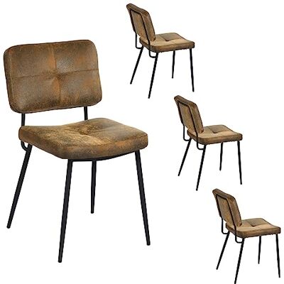 MEUBLE COSY Eetkamerstoelen, set van 4 keukenstoel, retro, met rugleuning, gevoerd, van suède, metalen poten, voor keuken, woonkamer, slaapkamer, bruin, 45x54x82cm MEUBLE COSY Eetkamerstoelen, set van 4 keukenstoel, retro, met rugleuning, gevoerd, van suède, metalen poten, voor keuken, woonkamer, slaapkamer, bruin, 45x54x82cm