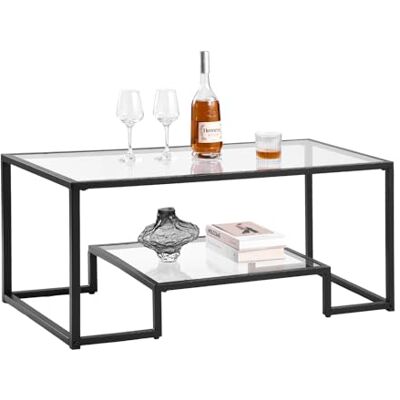 VEVOR Bijzettafel van gehard glas, rechthoekig, met twee niveaus en open opbergruimte, modern design met metalen structuur, voor woonkamer of kantoor, 100 x 51 x 46 cm, zwart VEVOR Bijzettafel van gehard glas, rechthoekig, met twee niveaus en open opbergruimte, modern design met metalen structuur, voor woonkamer of kantoor, 100 x 51 x 46 cm, zwart