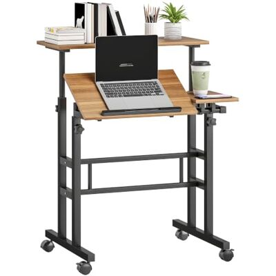 HOMCOM Zit-Sta bureau hoogteverstelbaar 70x60cm Bruin Computertafel op wielen, kantelbaar blad, werkplek voor slaapkamer, kleine ruimtes HOMCOM Zit-Sta bureau hoogteverstelbaar 70x60cm Bruin Computertafel op wielen, kantelbaar blad, werkplek voor slaapkamer, kleine ruimtes