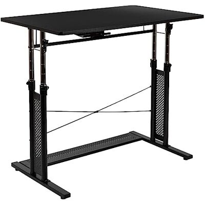 Flash Furniture In hoogte verstelbaar zittend om thuis kantoor bureau te staan, metaal, zwart, 39,3 cm B x 23' D x 27,2-35' H Flash Furniture In hoogte verstelbaar zittend om thuis kantoor bureau te staan, metaal, zwart, 39,3 cm B x 23' D x 27,2-35' H