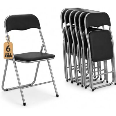 BAKAJI Set van 6 beklede stoelen, opvouwbaar, ruimtebesparend, met buisframe van metaal, pvc, modern design voor eetkamer, keuken (zwart) BAKAJI Set van 6 beklede stoelen, opvouwbaar, ruimtebesparend, met buisframe van metaal, pvc, modern design voor eetkamer, keuken (zwart)