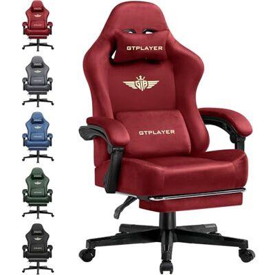 GTPLAYER Gamingstoel, ademende bureaustoel, ergonomisch, hoogwaardige stof, ergonomische pc-stoel, 160° verstelbare rugleuning en uittrekbare voetensteun, rood GTPLAYER Gamingstoel, ademende bureaustoel, ergonomisch, hoogwaardige stof, ergonomische pc-stoel, 160° verstelbare rugleuning en uittrekbare voetensteun, rood