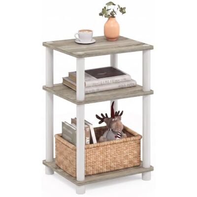 Furinno Just 3-Tier Turn-N-Tube bijzettafel, 1-pack, Sonoma eiken/wit Furinno Just 3-Tier Turn-N-Tube bijzettafel, 1-pack, Sonoma eiken/wit
