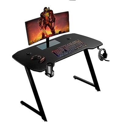 Baroni Home Ergonomisch gamingbureau met standaard en haak voor hoofdtelefoon en bekerhouder, speeltafel van MDF en staal, 120 x 60 cm Baroni Home Ergonomisch gamingbureau met standaard en haak voor hoofdtelefoon en bekerhouder, speeltafel van MDF en staal, 120 x 60 cm