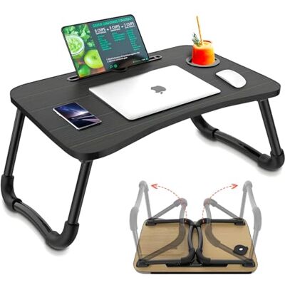 Avilia Opvouwbare tafel met bekerhouder en muziekstandaard voor tablet, 60 x 40 cm, zwart, ruimtebesparend, gemakkelijk mee te nemen, ideaal voor woonkamer, slaapkamer, ontspanningsruimtes en smart Avilia Opvouwbare tafel met bekerhouder en muziekstandaard voor tablet, 60 x 40 cm, zwart, ruimtebesparend, gemakkelijk mee te nemen, ideaal voor woonkamer, slaapkamer, ontspanningsruimtes en smart