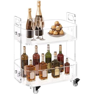 VEVOR Acryl tafel met wielen, 2 lagen mobiele kar tafel, moderne rollende acryl opbergbureau, helder nachtkastje zijeinde bureau, voor woonkamer, slaapkamer, bar, kantoor, 30,5 x 41,6 x 48 cm VEVOR Acryl tafel met wielen, 2 lagen mobiele kar tafel, moderne rollende acryl opbergbureau, helder nachtkastje zijeinde bureau, voor woonkamer, slaapkamer, bar, kantoor, 30,5 x 41,6 x 48 cm