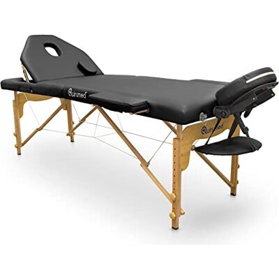 Quirumed Houten Vouwbrancard Pro, 194 x 70 cm, Met Inklapbare Rugleuning, Kleur Zwart, Kunstleer, Gezichtsgat, Afneembare Hoofdsteun, In Hoogte Verstelbaar, Tot 150 kg Quirumed Houten Vouwbrancard Pro, 194 x 70 cm, Met Inklapbare Rugleuning, Kleur Zwart, Kunstleer, Gezichtsgat, Afneembare Hoofdsteun, In Hoogte Verstelbaar, Tot 150 kg