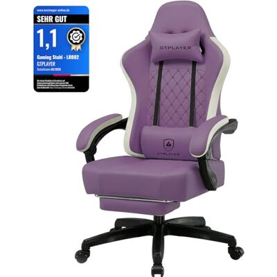 GTPLAYER ergonomische gamingstoel, in kunstleer, met verende zitting, geïntegreerde armleuningen en voetensteun, draagvermogen tot 150 kg GTPLAYER ergonomische gamingstoel, in kunstleer, met verende zitting, geïntegreerde armleuningen en voetensteun, draagvermogen tot 150 kg