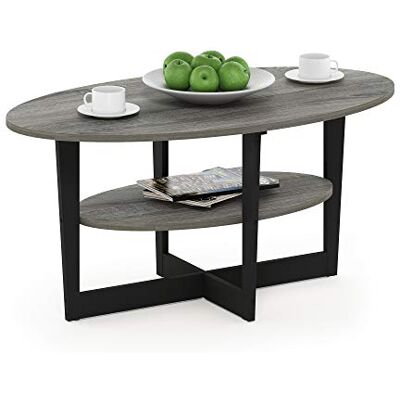 Furinno JAYA Salontafel, ronde moderne salontafel met 2 niveaus en ovaal tafelblad, bijzettafel met open plank, voor woonkamer, slaapkamer, thuiskantoor, Frans eiken Furinno JAYA Salontafel, ronde moderne salontafel met 2 niveaus en ovaal tafelblad, bijzettafel met open plank, voor woonkamer, slaapkamer, thuiskantoor, Frans eiken