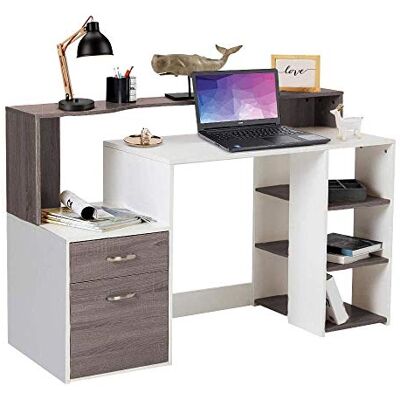 BAKAJI Bureau met lade en onderkast, werktafel, pc-tafel, computertafel van melaminehout, decoratie, thuis, kantoor, kinderkamer (grijs, eiken) BAKAJI Bureau met lade en onderkast, werktafel, pc-tafel, computertafel van melaminehout, decoratie, thuis, kantoor, kinderkamer (grijs, eiken)