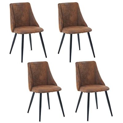 MEUBLE COSY Eetkamerstoelen, set van 4 keukenstoelen, ergonomische woonkamerstoel, retro stoel met rugleuning, zitvlak van vintage kunstsuède, metalen poten, bruin, 50,5x53,5x83cm MEUBLE COSY Eetkamerstoelen, set van 4 keukenstoelen, ergonomische woonkamerstoel, retro stoel met rugleuning, zitvlak van vintage kunstsuède, metalen poten, bruin, 50,5x53,5x83cm