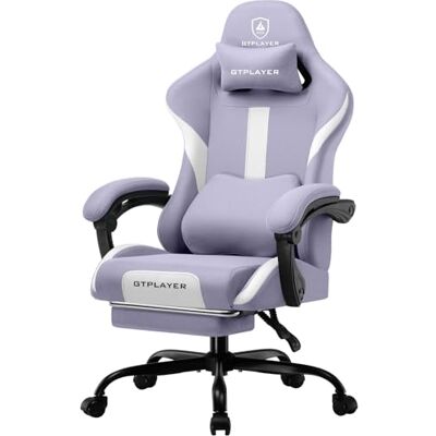GTPLAYER Gaming stoel, bureaustoel, ergonomische gamingstoel met hoofdsteun en cloud-lendenkussen, gevoerde gamingstoel met voetensteun, draaistoel, 150 kg capaciteit, paars GTPLAYER Gaming stoel, bureaustoel, ergonomische gamingstoel met hoofdsteun en cloud-lendenkussen, gevoerde gamingstoel met voetensteun, draaistoel, 150 kg capaciteit, paars