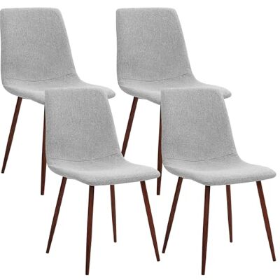 CangLong Set van 4 eetkamerstoelen, retro gestoffeerde keukenstoelen voor keuken, eetkamer, moderne stoffen loungestoelen met metalen poten, grijs CangLong Set van 4 eetkamerstoelen, retro gestoffeerde keukenstoelen voor keuken, eetkamer, moderne stoffen loungestoelen met metalen poten, grijs