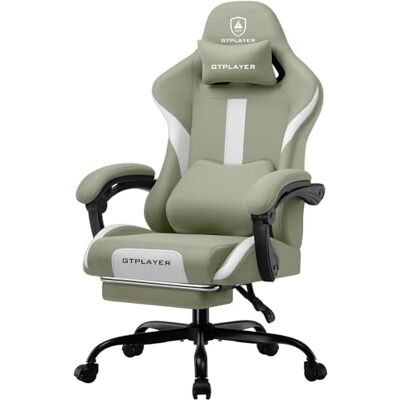 GTPLAYER Gaming stoel, bureaustoel, ergonomische gamingstoel met hoofdsteun en cloud-lendenkussen, gevoerde gamingstoel met voetensteun, draaistoel, 150 kg capaciteit, groen GTPLAYER Gaming stoel, bureaustoel, ergonomische gamingstoel met hoofdsteun en cloud-lendenkussen, gevoerde gamingstoel met voetensteun, draaistoel, 150 kg capaciteit, groen
