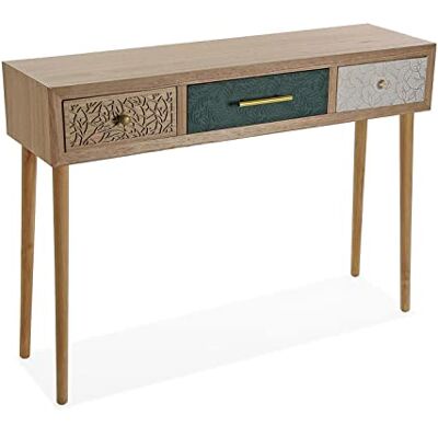 Versa Bridge Smalle hal of vestibule Entree hal meubilair, Console Tafel, met 3 lades, Afmetingen (H x B x H) 77 x 30 x 107 cm, Hout, Kleur Wit, Groen en Bruin Versa Bridge Smalle hal of vestibule Entree hal meubilair, Console Tafel, met 3 lades, Afmetingen (H x B x H) 77 x 30 x 107 cm, Hout, Kleur Wit, Groen en Bruin