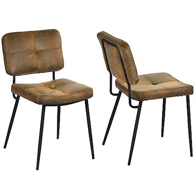 MEUBLE COSY Eetkamerstoelen, set van 2 keukenstoel, retro, met rugleuning, gevoerd, van suède, metalen poten, voor keuken, woonkamer, slaapkamer, bruin, 45x54x82cm MEUBLE COSY Eetkamerstoelen, set van 2 keukenstoel, retro, met rugleuning, gevoerd, van suède, metalen poten, voor keuken, woonkamer, slaapkamer, bruin, 45x54x82cm