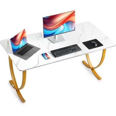 VEVOR Computertafel voor kantoor, tafelblad 160 x 80 cm, moderne werktafel met metalen frame en 158 kg capaciteit voor thuiskantoor, werkkamer, slaapkamer, wit goud VEVOR Computertafel voor kantoor, tafelblad 160 x 80 cm, moderne werktafel met metalen frame en 158 kg capaciteit voor thuiskantoor, werkkamer, slaapkamer, wit goud