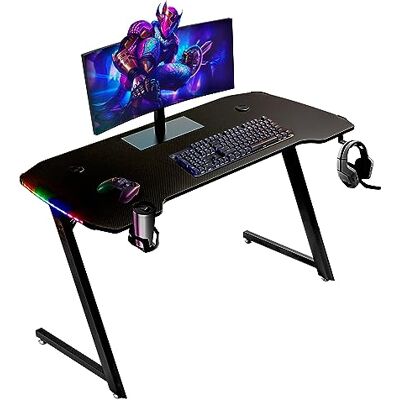 Baroni Home Ergonomisch gamingbureau met standaard en haak voor hoofdtelefoon en bekerhouder, speeltafel van MDF en staal, met kleurrijke ledlampen, 140 x 60 cm Baroni Home Ergonomisch gamingbureau met standaard en haak voor hoofdtelefoon en bekerhouder, speeltafel van MDF en staal, met kleurrijke ledlampen, 140 x 60 cm