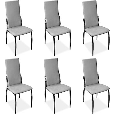 Homey Verpakking met 6 beklede stoelen voor woonkamer, eetkamer, Marengo, model Solvi, aluminium, 43 cm (B) x 48 cm (D) x 99,5 cm (H) Homey Verpakking met 6 beklede stoelen voor woonkamer, eetkamer, Marengo, model Solvi, aluminium, 43 cm (B) x 48 cm (D) x 99,5 cm (H)
