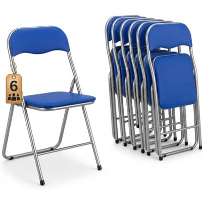 BAKAJI Set van 6 gestoffeerde stoelen, inklapbaar, ruimtebesparend, met buisvormig frame van metaal, bekleding van pvc, modern design, voor eetkamer, keuken (blauw) BAKAJI Set van 6 gestoffeerde stoelen, inklapbaar, ruimtebesparend, met buisvormig frame van metaal, bekleding van pvc, modern design, voor eetkamer, keuken (blauw)