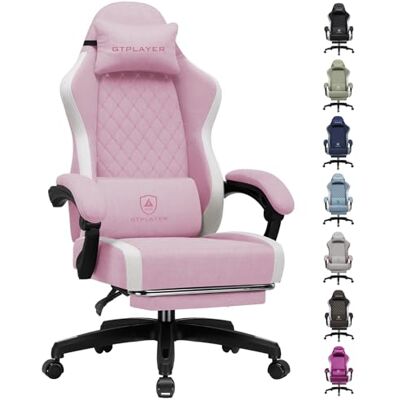 GTPLAYER Ergonomische gamingstoel, bureaustoel van ademende stof, groot en hoog, draaibaar, met voetsteun, verstelbare lendensteun en hoofdsteun, Roze GTPLAYER Ergonomische gamingstoel, bureaustoel van ademende stof, groot en hoog, draaibaar, met voetsteun, verstelbare lendensteun en hoofdsteun, Roze
