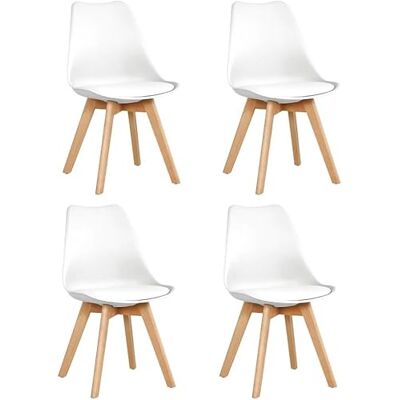 SHIITO Set van 4 eetkamerstoelen in Scandinavische stijl, model Odin met minimalistisch en verfijnd design, met beukenhouten poten, 43 x 41,5 x 83 cm, wit SHIITO Set van 4 eetkamerstoelen in Scandinavische stijl, model Odin met minimalistisch en verfijnd design, met beukenhouten poten, 43 x 41,5 x 83 cm, wit