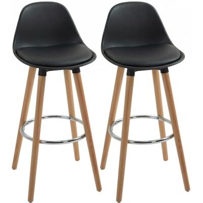 HOMCOM Barkruk 2 stuks Gestoffeerd met houten poten rugleuning Zwart Keukenstoelen, stalen voetsteun, toonbankkruk, voor keuken/woonkamer/eetkamer, kunstleer HOMCOM Barkruk 2 stuks Gestoffeerd met houten poten rugleuning Zwart Keukenstoelen, stalen voetsteun, toonbankkruk, voor keuken/woonkamer/eetkamer, kunstleer