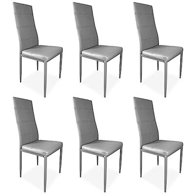 Homey Set van 6 gestoffeerde stoelen voor woonkamer, eetkamer, grijze afwerking, model Alva, aluminium, 38,5 cm (B) x 40 cm (D) x 97 cm (H) Homey Set van 6 gestoffeerde stoelen voor woonkamer, eetkamer, grijze afwerking, model Alva, aluminium, 38,5 cm (B) x 40 cm (D) x 97 cm (H)
