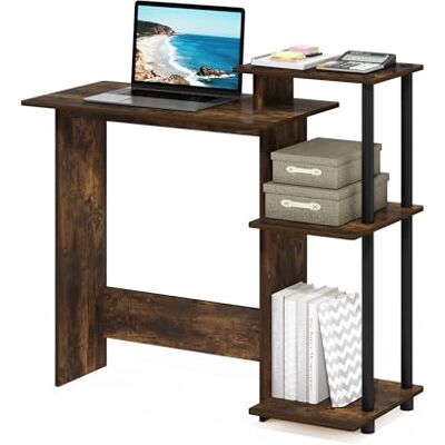 Furinno Efficient computerbureau, pc-tafel, houtmateriaal, barnsteengrenen, zwart, kunststof buizen Furinno Efficient computerbureau, pc-tafel, houtmateriaal, barnsteengrenen, zwart, kunststof buizen