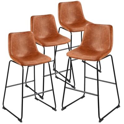 VEVOR Set van 4 barkrukken, keukenstoelen van kunstleer met rugleuning en metalen frame, zitting 65 cm, belasting 149,7 kg, voor keuken, eetkamer, bar, bruin, 450 x 505 x 945 mm VEVOR Set van 4 barkrukken, keukenstoelen van kunstleer met rugleuning en metalen frame, zitting 65 cm, belasting 149,7 kg, voor keuken, eetkamer, bar, bruin, 450 x 505 x 945 mm