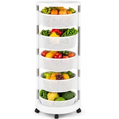 BAKAJI Keukenwagen met opklapbare manden, ruimtebesparend met 4 draaibare wielen, frame van staal en manden van kunststof, ideaal voor keuken, badkamer, 5 niveaus BAKAJI Keukenwagen met opklapbare manden, ruimtebesparend met 4 draaibare wielen, frame van staal en manden van kunststof, ideaal voor keuken, badkamer, 5 niveaus