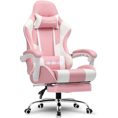 GTPLAYER Gamingstoel, bureaustoel, ergonomische pc-stoel, gamingstoel met massagesteun, task stoelen met voetensteun en hoofdsteun, roze kunstleer GTPLAYER Gamingstoel, bureaustoel, ergonomische pc-stoel, gamingstoel met massagesteun, task stoelen met voetensteun en hoofdsteun, roze kunstleer
