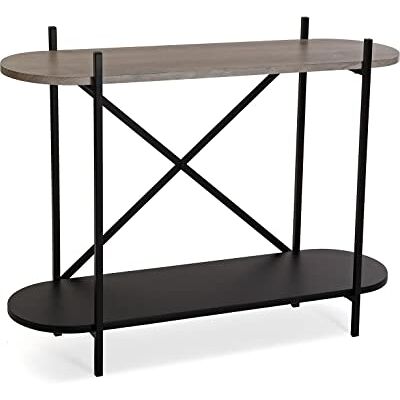 Versa Madison Smalle hal of vestibule Entree hal meubilair, Console Tafel, met onderste plank, Afmetingen (H x B x H) 76 x 33 x 100 cm, Hout en Metaal, Kleur Bruin en zwart Versa Madison Smalle hal of vestibule Entree hal meubilair, Console Tafel, met onderste plank, Afmetingen (H x B x H) 76 x 33 x 100 cm, Hout en Metaal, Kleur Bruin en zwart