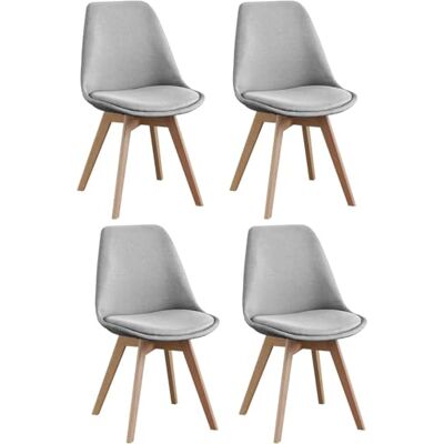 SHIITO Set van 4 eetkamerstoelen in Scandinavische stijl, model Odin, stoffen bekleding met minimalistisch en verfijnd design, met beukenhouten poten, 43 x 41,5 x 83 cm, grijs SHIITO Set van 4 eetkamerstoelen in Scandinavische stijl, model Odin, stoffen bekleding met minimalistisch en verfijnd design, met beukenhouten poten, 43 x 41,5 x 83 cm, grijs