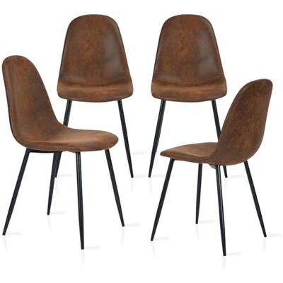 MEUBLE COSY Set van 4 eetkamerstoelen retro, met rugleuning, gestoffeerd, suède, metalen structuur voor keuken, woonkamer, bruin, 43x46x86cm MEUBLE COSY Set van 4 eetkamerstoelen retro, met rugleuning, gestoffeerd, suède, metalen structuur voor keuken, woonkamer, bruin, 43x46x86cm