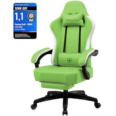 GTPLAYER ergonomische gamingstoel, in kunstleer, met verende zitting, geïntegreerde armleuningen en voetensteun, draagvermogen tot 150 kg GTPLAYER ergonomische gamingstoel, in kunstleer, met verende zitting, geïntegreerde armleuningen en voetensteun, draagvermogen tot 150 kg