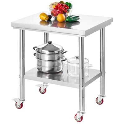 VEVOR Roestvrijstalen tafel, 61 x 76 cm, werktafel voor voedselvoorbereiding met wielen, keukenvoorbereidingstafel met verstelbare werkstations onder de plank voor commerciële keuken, restaurant VEVOR Roestvrijstalen tafel, 61 x 76 cm, werktafel voor voedselvoorbereiding met wielen, keukenvoorbereidingstafel met verstelbare werkstations onder de plank voor commerciële keuken, restaurant