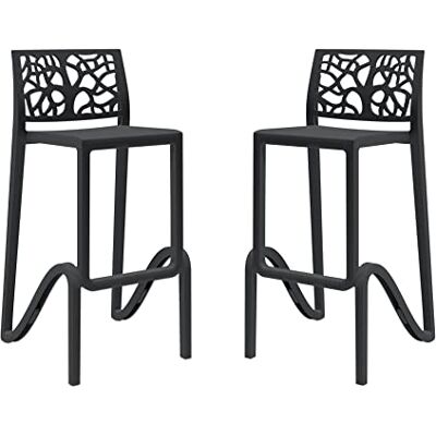 GARDENIA Hoge stapelbare kruk voor binnen en buiten, van zefiro-polypropyleen, zwart, Made in Italy, voor thuis, bar, restaurant, 2, 2204.0075 GARDENIA Hoge stapelbare kruk voor binnen en buiten, van zefiro-polypropyleen, zwart, Made in Italy, voor thuis, bar, restaurant, 2, 2204.0075