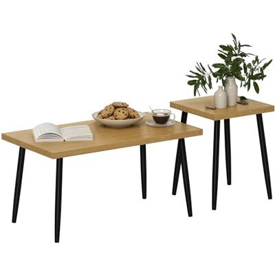 HOMCOM Salontafel 2-delig set bijzettafel stalen frame woonkamer natuur HOMCOM Salontafel 2-delig set bijzettafel stalen frame woonkamer natuur