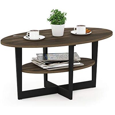 Furinno JAYA Ovale salontafel, bijzettafel, Columbia walnoot/zwart Furinno JAYA Ovale salontafel, bijzettafel, Columbia walnoot/zwart