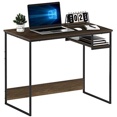 Furinno Moretti 88,9 cm breed gaming-bureau, bruin walnoothout open rek, bureau, metalen frame, computertafel, kantoortafel, thuiskantoor, studentenhuis, slaapkamer Furinno Moretti 88,9 cm breed gaming-bureau, bruin walnoothout open rek, bureau, metalen frame, computertafel, kantoortafel, thuiskantoor, studentenhuis, slaapkamer