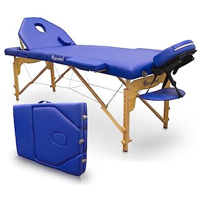 Quirumed Opvouwbare drager van hout PRO 194 x 70 cm met opklapbare rugleuning, blauw Quirumed Opvouwbare drager van hout PRO 194 x 70 cm met opklapbare rugleuning, blauw