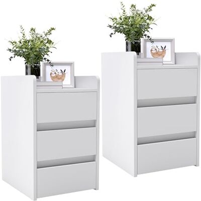 YITAHOME Set van 2 nachtkastjes met 3 laden, nachtkastje bijzettafel met opbergruimte, klein nachtkastje opbergkast voor slaapkamer, woonkamer, hal, 35 x 40 x 59 cm, wit YITAHOME Set van 2 nachtkastjes met 3 laden, nachtkastje bijzettafel met opbergruimte, klein nachtkastje opbergkast voor slaapkamer, woonkamer, hal, 35 x 40 x 59 cm, wit