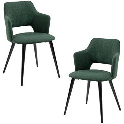 MEUBLE COSY Set van 2 eetkamerstoelen, retro, stoel met armleuningen, gevoerde zitting van stof, metalen poten, voor keuken, woonkamer, slaapkamer, kantoor, gelegeerd staal, groen, 47x47x80cm MEUBLE COSY Set van 2 eetkamerstoelen, retro, stoel met armleuningen, gevoerde zitting van stof, metalen poten, voor keuken, woonkamer, slaapkamer, kantoor, gelegeerd staal, groen, 47x47x80cm