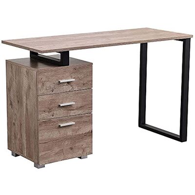 BAKAJI Bureau met commode met 3 laden, werktafel, pc-deur, van hout met stalen frame, modern design, 120 x 50 x 75 cm, meubels voor thuis, kantoor, slaapkamer (eiken) BAKAJI Bureau met commode met 3 laden, werktafel, pc-deur, van hout met stalen frame, modern design, 120 x 50 x 75 cm, meubels voor thuis, kantoor, slaapkamer (eiken)