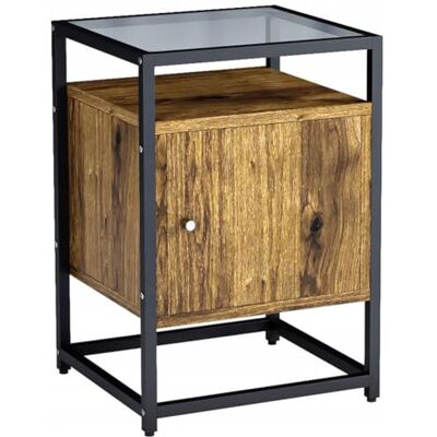 BAKAJI Kast, nachtkastje van glas, salontafel van metaal en hout, MDF, 2 planken, binnen, deursluiting, meubels, huis, kantoor, modern industrieel design, 60 x 40 cm BAKAJI Kast, nachtkastje van glas, salontafel van metaal en hout, MDF, 2 planken, binnen, deursluiting, meubels, huis, kantoor, modern industrieel design, 60 x 40 cm