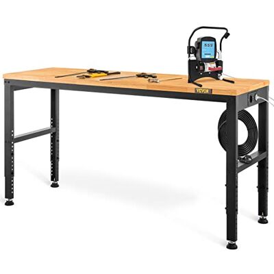 VEVOR Werkbank, garage, werkplaats, 122 x 61 x 97 cm, werktafel, in hoogte verstelbaar 72-97 cm, werkbank van eikenhout, frame van staal, multifunctionele werkbank, robuust, stabiel, voor doe-het-zelf VEVOR Werkbank, garage, werkplaats, 122 x 61 x 97 cm, werktafel, in hoogte verstelbaar 72-97 cm, werkbank van eikenhout, frame van staal, multifunctionele werkbank, robuust, stabiel, voor doe-het-zelf