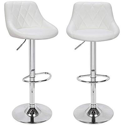 BAKAJI Set van 2 barkrukken, keukenstoel en rugleuning van kunstleer, basis van verchroomd metaal, met voetensteun, modern design, draaibaar, in hoogte verstelbaar (wit) BAKAJI Set van 2 barkrukken, keukenstoel en rugleuning van kunstleer, basis van verchroomd metaal, met voetensteun, modern design, draaibaar, in hoogte verstelbaar (wit)
