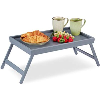 Relaxdays bedtafel bamboe, inklapbare pootjes, verhoogde rand, ontbijtplankje voor op bed, HBD: 4 x 50 x 31 cm, grijs Relaxdays bedtafel bamboe, inklapbare pootjes, verhoogde rand, ontbijtplankje voor op bed, HBD: 4 x 50 x 31 cm, grijs